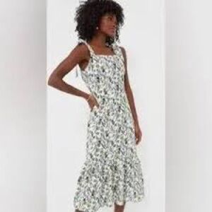Hyacinth House by Tuckernuck Fern Hydrangea Floral Midi Dress Linen - small